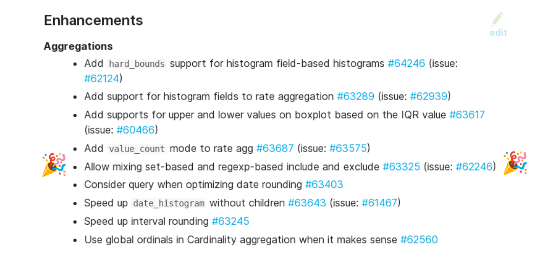 Elasticsearch changelog